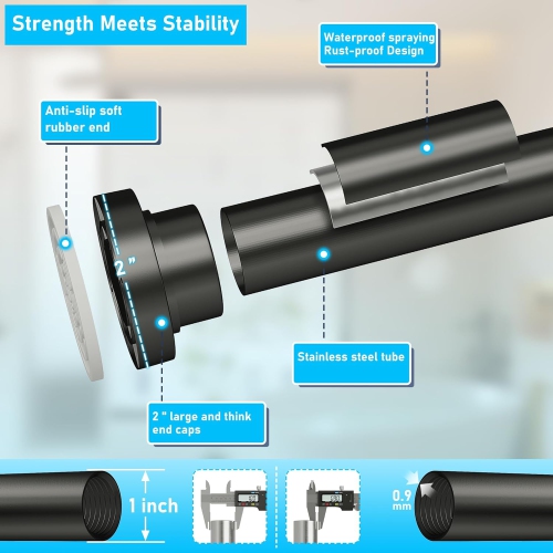 Tringle de douche robuste à tension de 1&nbsp;po de diamètre, tringles de rideau de douche réglables à 32 75&nbsp;po, antidérapantes, antirouille,