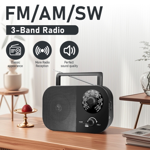 Radio portative, bouton radio rétro, radio portative FM/AM/SW à trois bandes