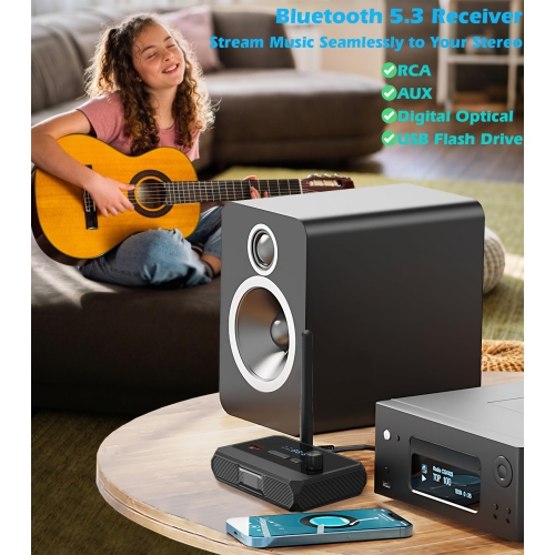 Récepteur Bluetooth 5,3, écran numérique intelligent Adaptateur coaxial à fibre optique prenant en charge deux canaux, fibre optique et sortie