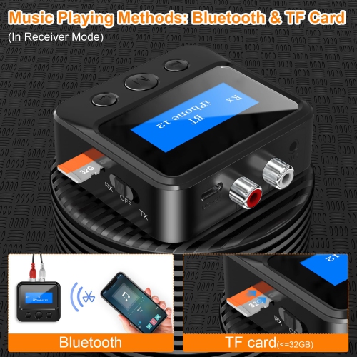 TV Bluetooth Transmitter and Receiver, Supports Dual Channels, AUX Input and Output, TF Card, Suitable for TV and Car