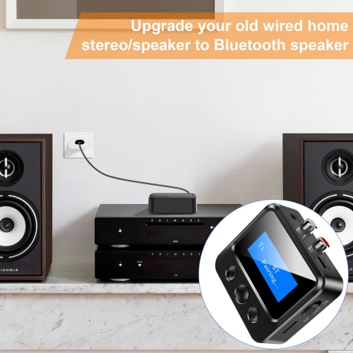 TV Bluetooth Transmitter and Receiver, Supports Dual Channels, AUX Input and Output, TF Card, Suitable for TV and Car