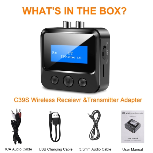 TV Bluetooth Transmitter and Receiver, Supports Dual Channels, AUX Input and Output, TF Card, Suitable for TV and Car