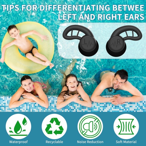 Swimming Ear Plugs for Adults,4 Pairs Waterproof Reusable Silicone Swim Earplugs for Surfing Snorkeling Shower Pool Beach,Anti-noise Earplugs for