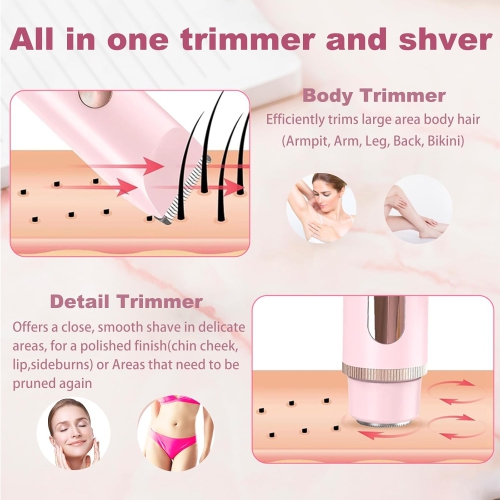 2 in 1 Bikini Trimmer for Women,Dual Head Electric Shaver with LED Display,Wet & Dry Use Body Hair Razors and Facial Hair Remover for Bikini Underarm