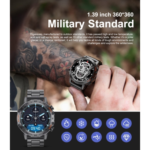 1.39-Inch Men's Smart Watch with 100 Sports Modes, Heart Rate/SpO2/Blood Pressure Detection, for Android and iOS