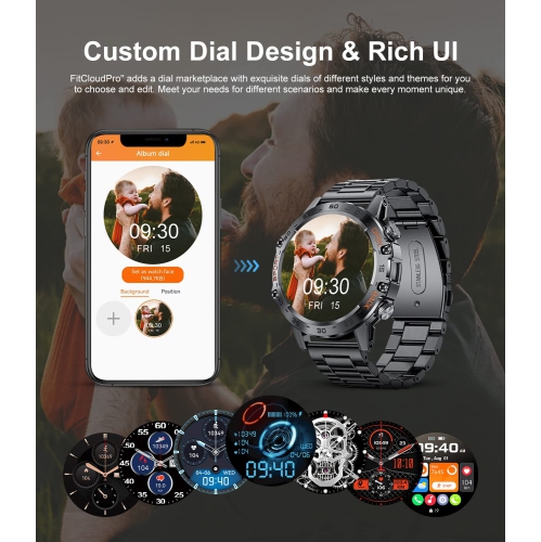 1.39-Inch Men's Smart Watch with 100 Sports Modes, Heart Rate/SpO2/Blood Pressure Detection, for Android and iOS