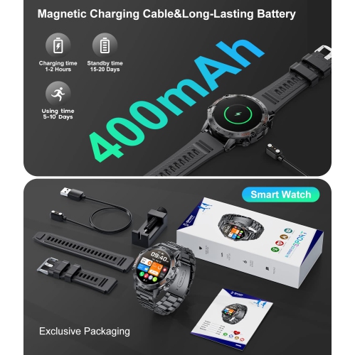 1.39-Inch Men's Smart Watch with 100 Sports Modes, Heart Rate/SpO2/Blood Pressure Detection, for Android and iOS