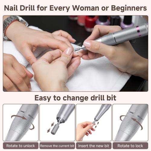Portable Electric Nail File Set, 45,000 RPM Professional Cordless Nail Drill with Drill Bit and Base for Crystal Gel Nails, Nail Polishing