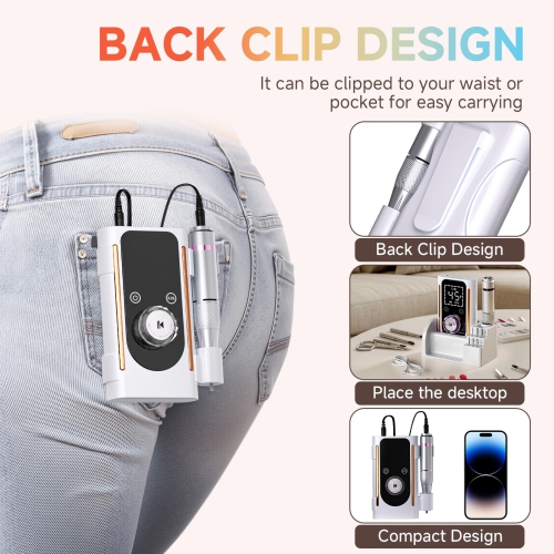 Portable Electric Nail File Set, 45,000 RPM Professional Cordless Nail Drill with Drill Bit and Base for Crystal Gel Nails, Nail Polishing