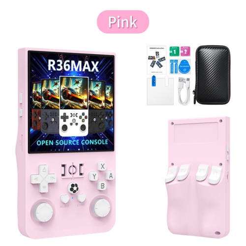R36 Max handheld game console, 128G game console, built-in 30000+ games, support 30+ emulators, Linux system, 4.0-inch IPS screen-pink