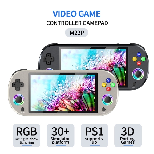 M22PRO handheld game console HD 5-inch PSP rainbow light effect handheld nostalgic PS1 home game console, 15000+ games - wireless handle + 64G white