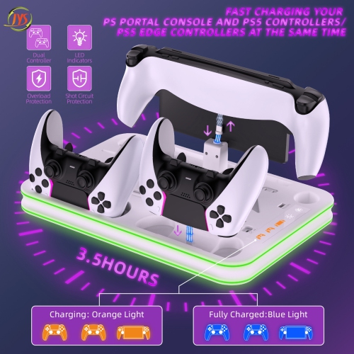 PS5 Pro/PS5 Slim/PS5 Console with Ambient Light Cooling Base PS5 Portal Handheld Gamepad Charging Stand - Gray