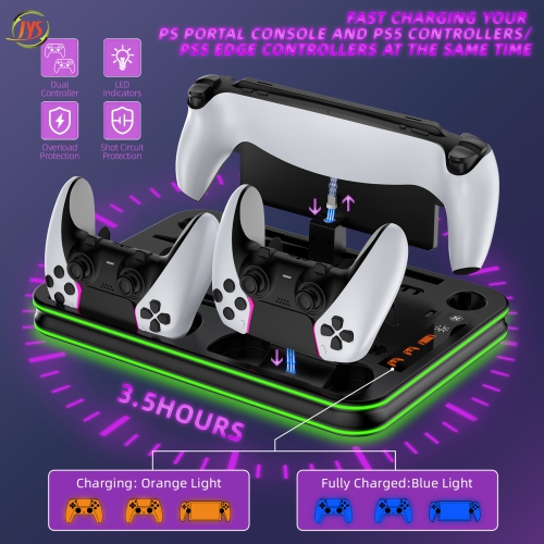 PS5 Pro/PS5 Slim/PS5 Console with Ambient Light Cooling Base PS5 Portal Handheld Gamepad Charging Stand - Gray