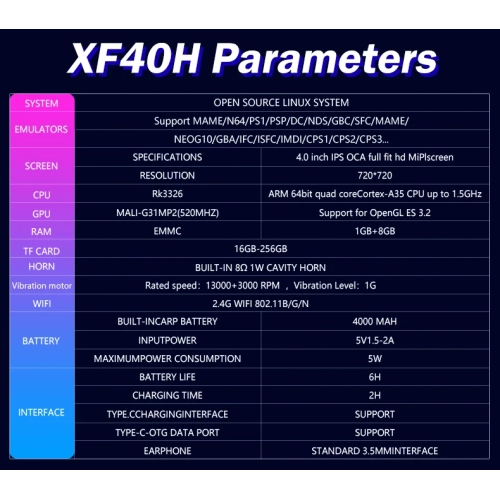 New XF40H open source handheld game console PSP joystick arcade game console RK3326 Linux system retro game console 4-inch handheld game