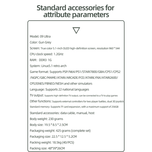 Ultra 09-console de jeu rétro nostalgique SUP système LINUX rétro nostalgique PSP portable open source 5,1 pouces écran OLED HD 128GUltra 09