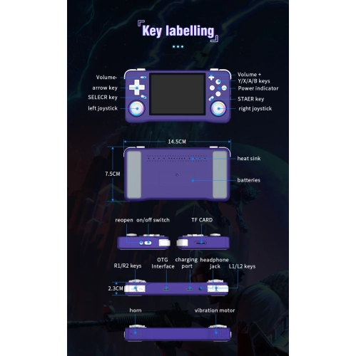 Latest XF35H game console, 3.5-inch IPS OCA screen, 4000 mAh battery, 3.5-inch PSP retro handheld game console, classic mini version, 128GB RK3326