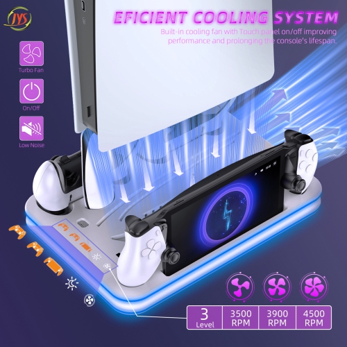 PS5 Pro/PS5 Slim/PS5 console with ambient light cooling base PS5 Portal handheld controller charging dock - black