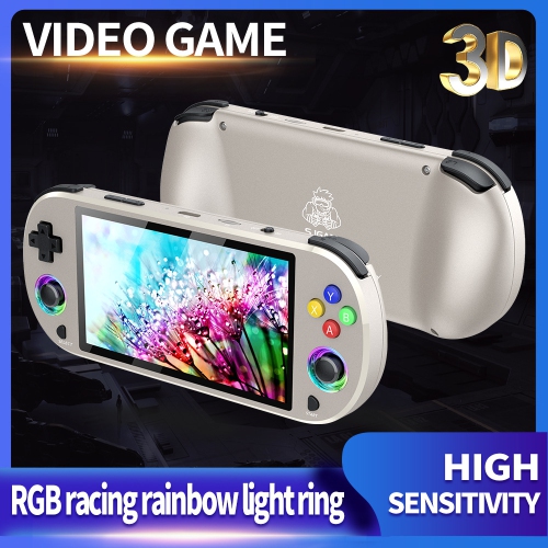 M22PRO handheld game console HD 5-inch PSP rainbow light effect handheld nostalgic PS1 home game console, 28000+ games - wireless handle + 128G white