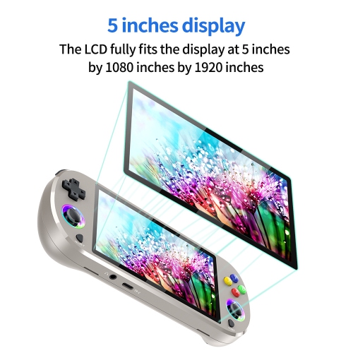 M22PRO handheld game console HD 5-inch PSP rainbow light effect handheld nostalgic PS1 home game console, 28000+ games - wireless handle + 128G white