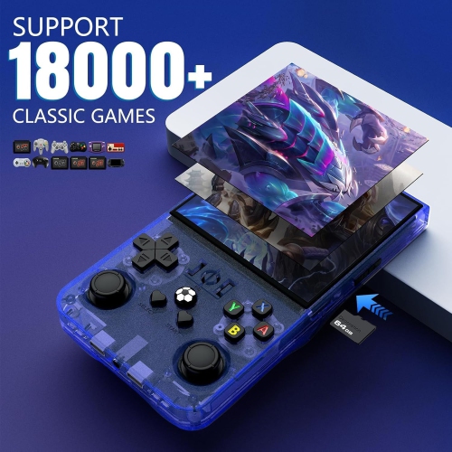 R36 Max handheld game console, 128G game console, built-in 30000+ games, support 30+ simulators, Linux system, 4.0-inch IPS screen-indigo