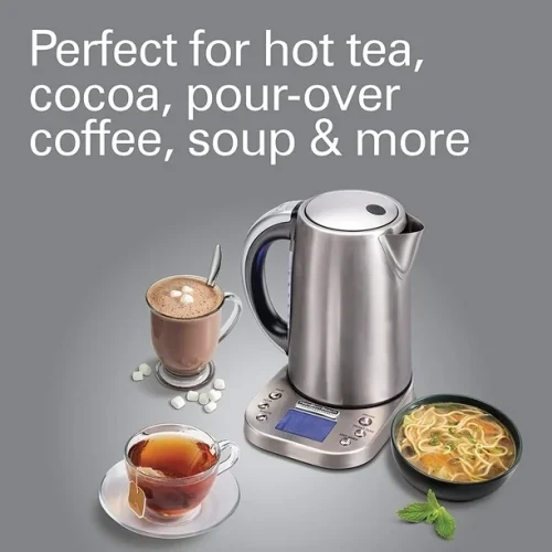 OPEN-BOX Hamilton-Beach 41028 Professional Electric Kettle with Digital Controls, 6 Preset Temperatures, LCD Screen, 1500 Watts Silver