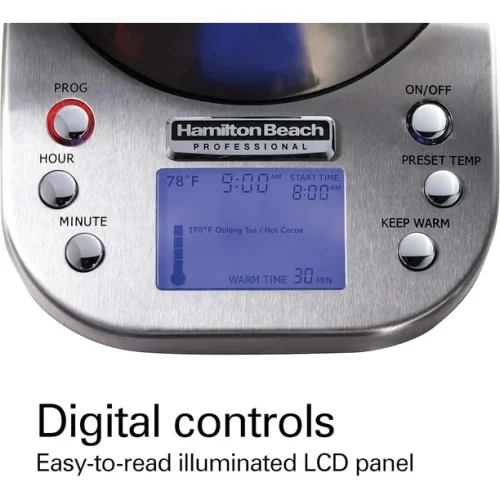 OPEN-BOX Hamilton-Beach 41028 Professional Electric Kettle with Digital Controls, 6 Preset Temperatures, LCD Screen, 1500 Watts Silver