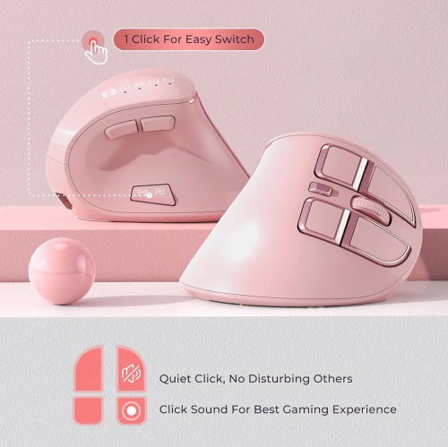 Wireless Bluetooth Charging Multi-Device Mouse 2.4G Vertical Mouse Tablet/Smart TV/Mac Four-Way Scroll Wheel Optical Mouse - Pink