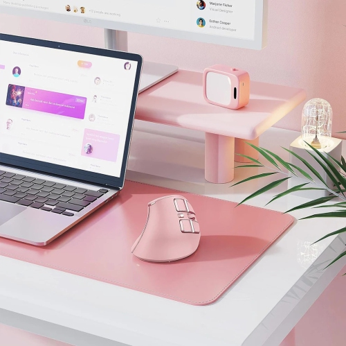 Wireless Bluetooth Charging Multi-Device Mouse 2.4G Vertical Mouse Tablet/Smart TV/Mac Four-Way Scroll Wheel Optical Mouse - Pink
