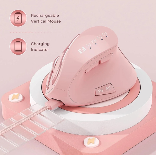 Wireless Bluetooth Charging Multi-Device Mouse 2.4G Vertical Mouse Tablet/Smart TV/Mac Four-Way Scroll Wheel Optical Mouse - Pink