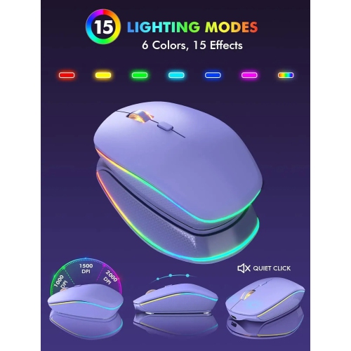 Clavier rétroéclairé 2,4 GHz souris sans fil et touches ergonomiques pleine grandeur à angle inclinable RVB – Souris + clavier – Violet