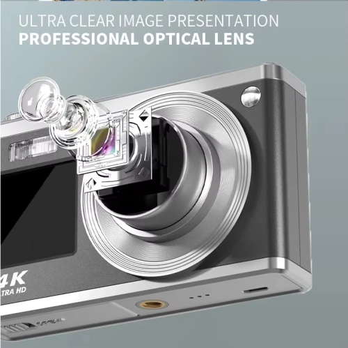 CCD nouvel appareil photo numérique 4K zoom haute définition 64 millions caméra double écran Selfie-32G carte + lecteur de carte + OTG K23 argent