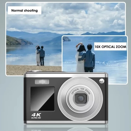 CCD nouvel appareil photo numérique 4K zoom haute définition 64 millions caméra double écran Selfie-32G carte + lecteur de carte + OTG K23 argent