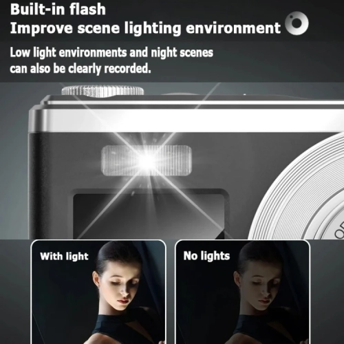 CCD nouvel appareil photo numérique 4K zoom haute définition 64 millions caméra double écran Selfie-32G carte + lecteur de carte + OTG K23 argent