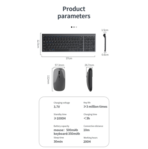 Wireless keyboard and mouse Bluetooth dual-mode ultra-thin set rechargeable office typing silent model suitable for iPad-Bluetooth wireless