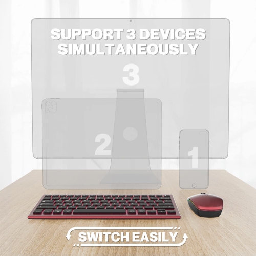 Ultra-thin backlit wireless keyboard and mouse 2.4G rechargeable Bluetooth keyboard and mouse office set ergonomic design-wine red