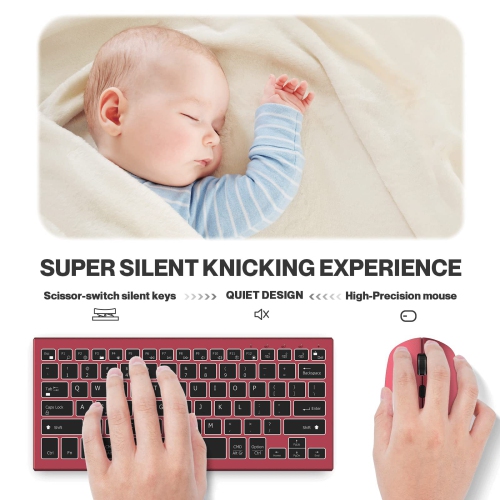 Ultra-thin backlit wireless keyboard and mouse 2.4G rechargeable Bluetooth keyboard and mouse office set ergonomic design-wine red