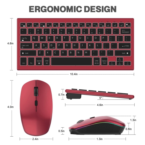 Ultra-thin backlit wireless keyboard and mouse 2.4G rechargeable Bluetooth keyboard and mouse office set ergonomic design-wine red
