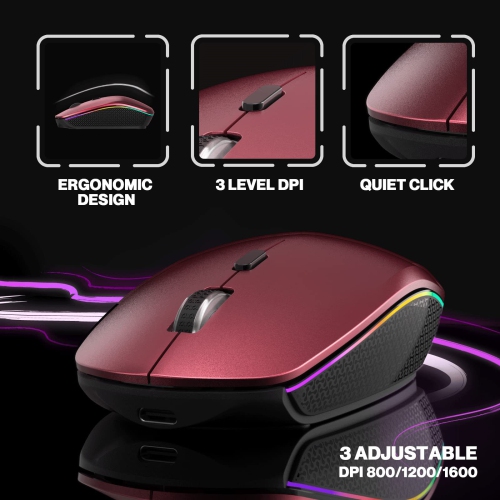 Ultra-thin backlit wireless keyboard and mouse 2.4G rechargeable Bluetooth keyboard and mouse office set ergonomic design-wine red