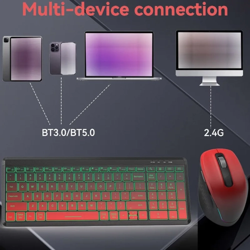 Hot Sale 2.4G Wireless Bluetooth Dual Mode Rechargeable Keyboard Mouse Combo Set Silent Ergonomic RGB Backlight Silent Wireless Keyboard Mouse Combo