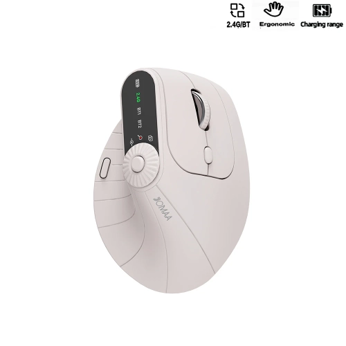 Four-way scroll wheel JOMAA 2.4G Bluetooth wireless vertical mouse ergonomic rechargeable multi-device mouse Office-beige