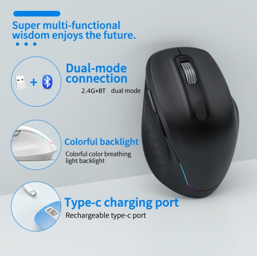 New 2.4G Wireless Bluetooth Dual Mode RGB Backlight Computer Mouse Laptop Desktop Mouse Dual Mode Colorful Wireless Mouse with Cool RGB Dynamic