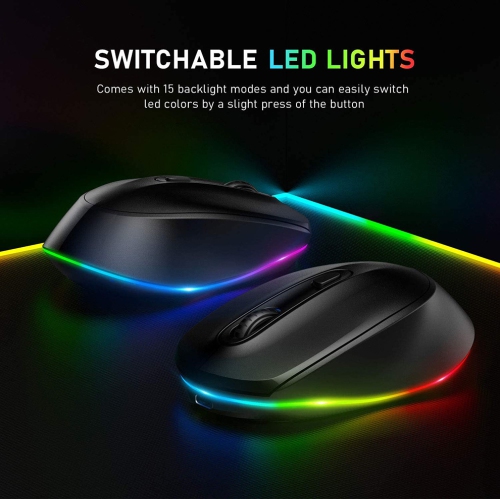2.4G Wireless Rainbow Mouse 1600dpi Ergonomic RGB Rechargeable Computer Mouse Office Ultra-quiet Click LED Rainbow Light-Black