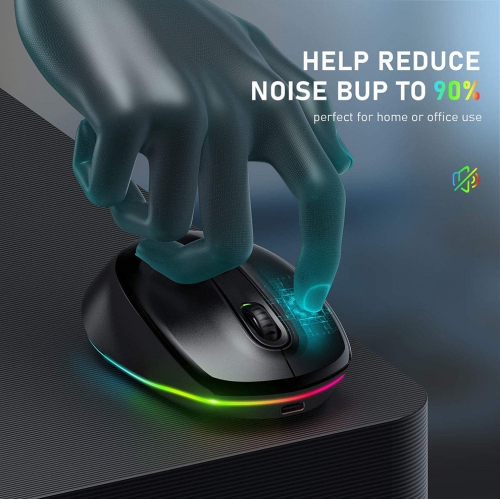 2.4G Wireless Rainbow Mouse 1600dpi Ergonomic RGB Rechargeable Computer Mouse Office Ultra-quiet Click LED Rainbow Light-Black