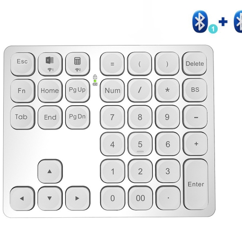 Rechargeable Dual Bluetooth Numeric Keypad Wireless Number Pad 36 Key External Data Entry Keyboard - Black