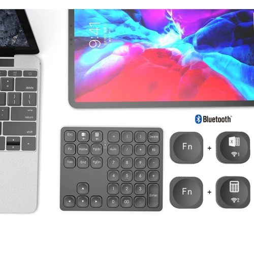 Rechargeable Dual Bluetooth Numeric Keypad Wireless Number Pad 36 Key External Data Entry Keyboard - Black