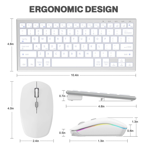 Clavier et souris sans fil rétroéclairés ultraminces Bluetooth 2,4 G rechargeable Ensemble de bureau ergonomique blanc