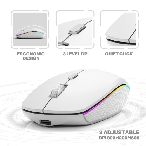 Clavier et souris sans fil rétroéclairés ultraminces Bluetooth 2,4 G rechargeable Ensemble de bureau ergonomique blanc