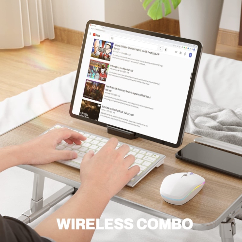 Clavier et souris sans fil rétroéclairés ultraminces Bluetooth 2,4 G rechargeable Ensemble de bureau ergonomique blanc