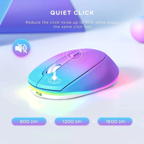 2.4G Wireless Rainbow Mouse 1600dpi Ergonomic RGB Rechargeable Computer Mouse Office Ultra-quiet Click LED Rainbow Light-Blue