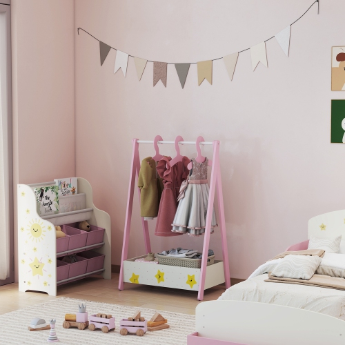 Support à vêtements pour enfants avec tablette de rangement de Qaba, porte-vêtements pour enfants à thème d'étoiles avec cintres, cintre à vêtements